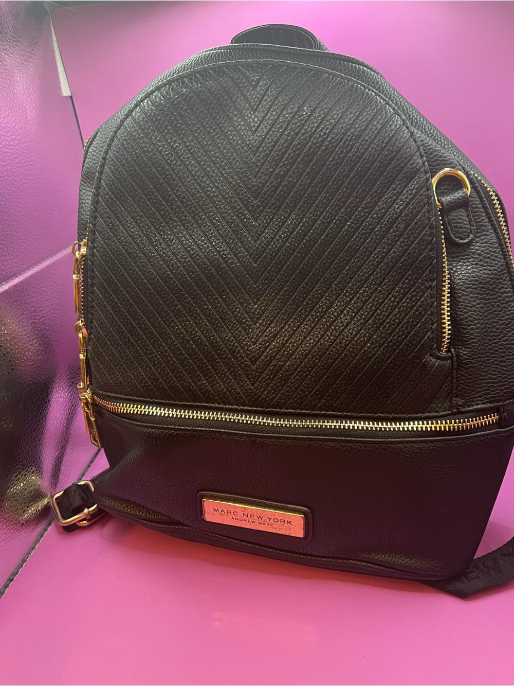 Marc New York Black Quilted Leather Backpack with Gold Hardware